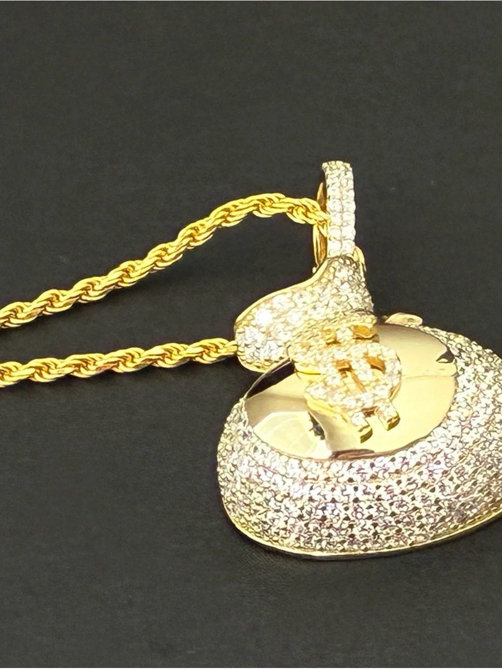 925 Sterling Silver money Pendant with Gold Tone Rope Chain